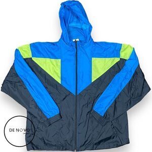 CHEETAH MEN’S Vintage Full Zip Hooded Windbreaker Jacket Size Large Black Blue